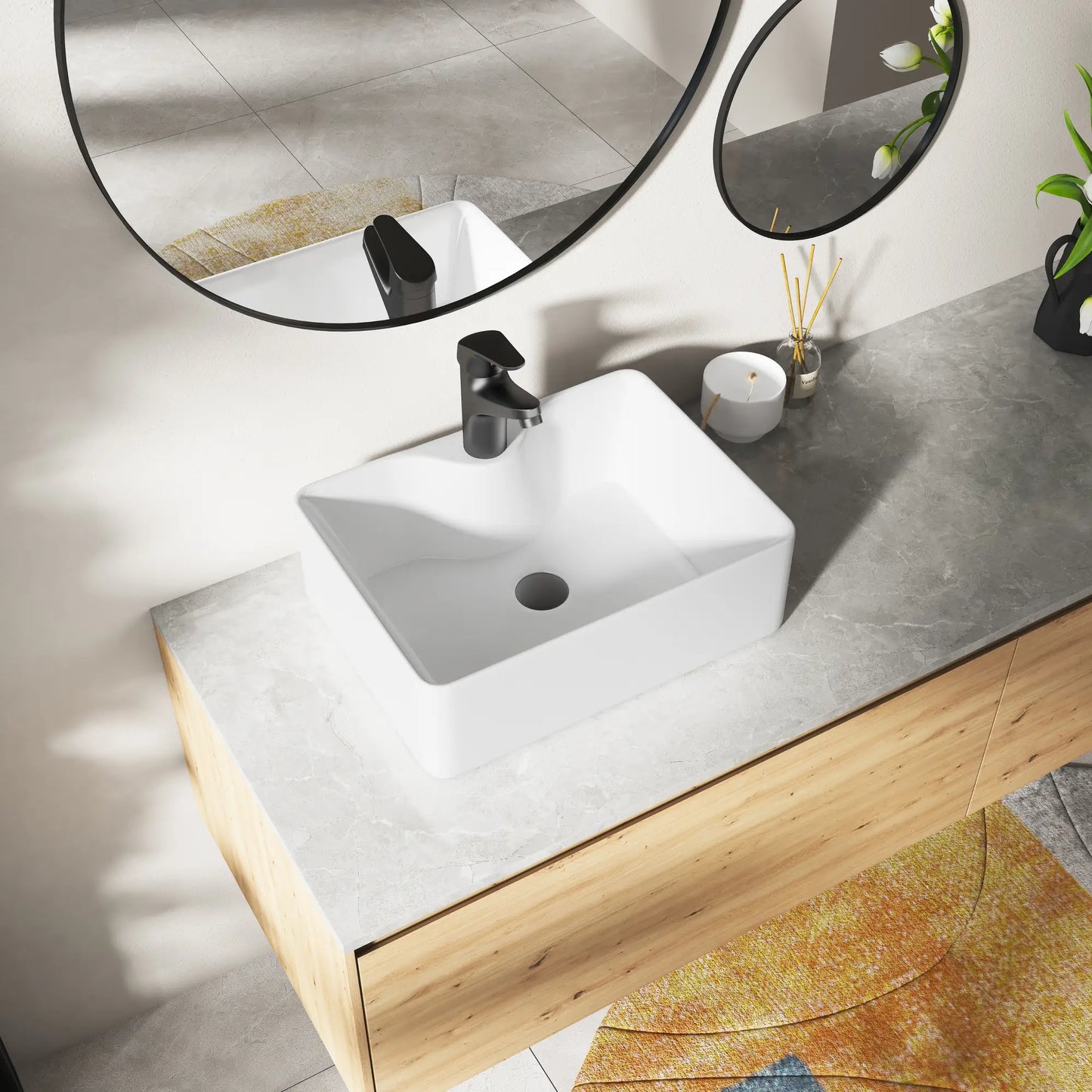 16" x 12" Rectangular Vitreous China Vessel Bathroom Sink with Faucet Hole