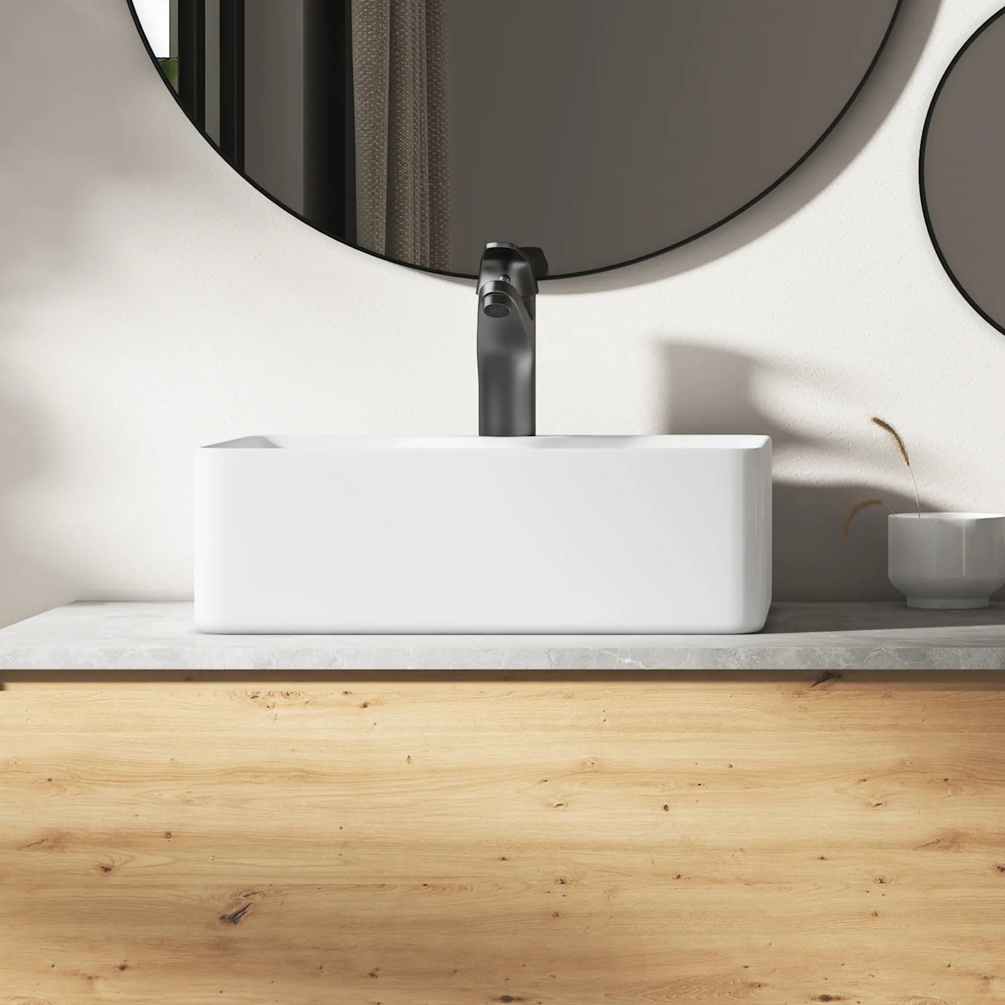 16" x 12" Rectangular Vitreous China Vessel Bathroom Sink with Faucet Hole