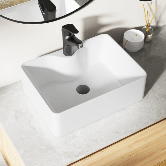 16" x 12" Rectangular Vitreous China Vessel Bathroom Sink with Faucet Hole