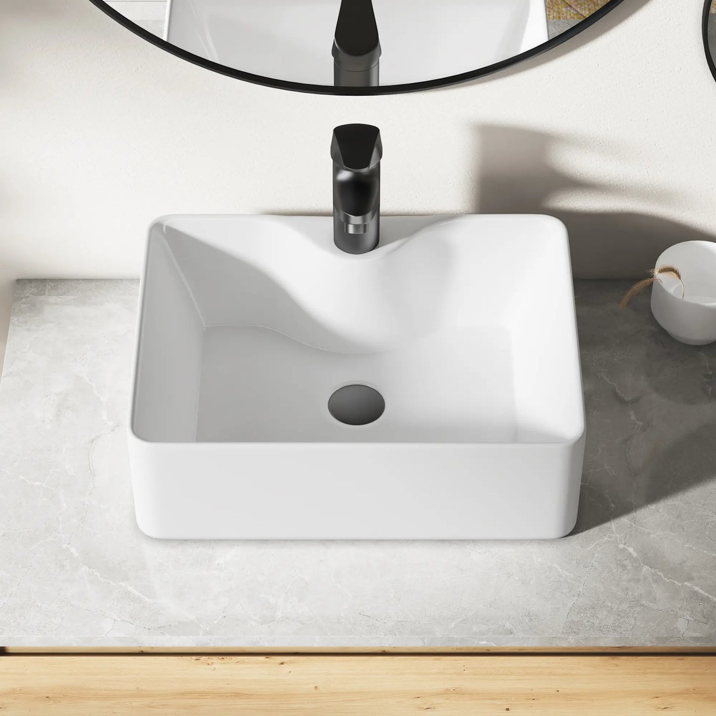 16" x 12" Rectangular Vitreous China Vessel Bathroom Sink with Faucet Hole