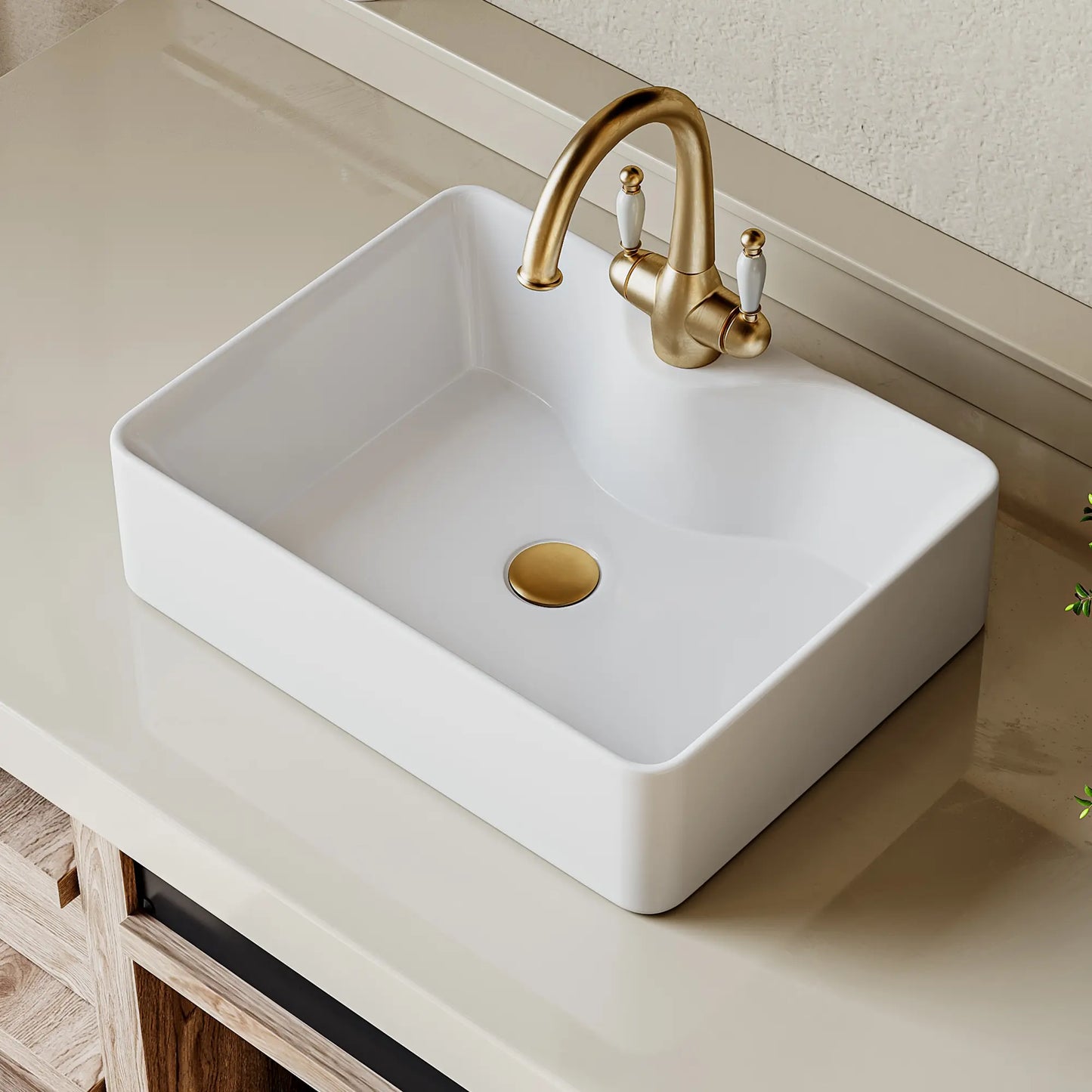 Denbigh 19" x 14" Rectangular China Rectangular Vessel Bathroom Sink with Faucet Hole