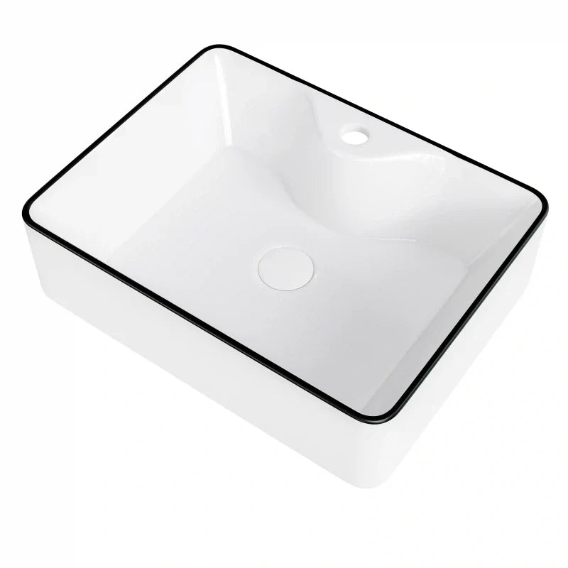 Denbigh 19" x 14" Rectangular China Rectangular Vessel Bathroom Sink with Faucet Hole
