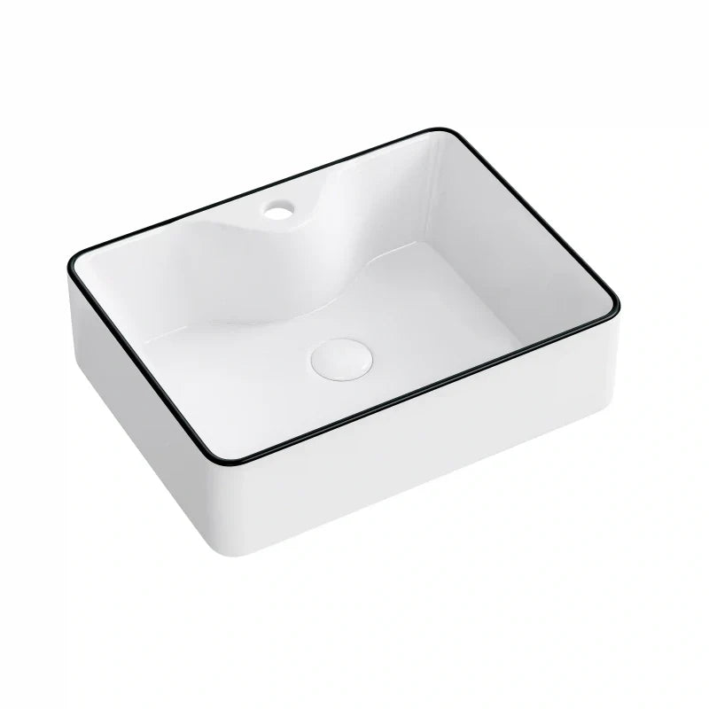Denbigh 19" x 14" Rectangular China Rectangular Vessel Bathroom Sink with Faucet Hole