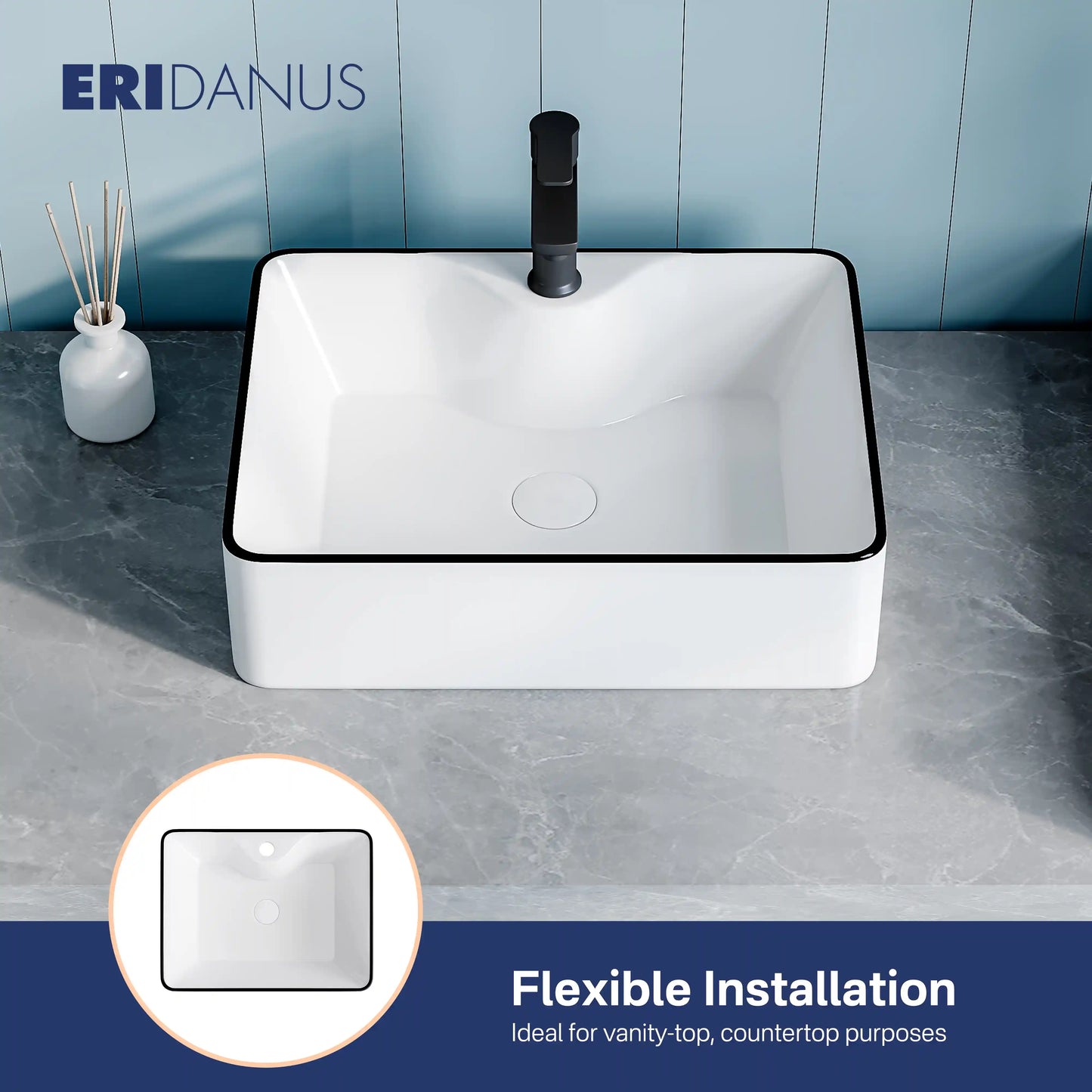 Denbigh 19" x 14" Rectangular China Rectangular Vessel Bathroom Sink with Faucet Hole