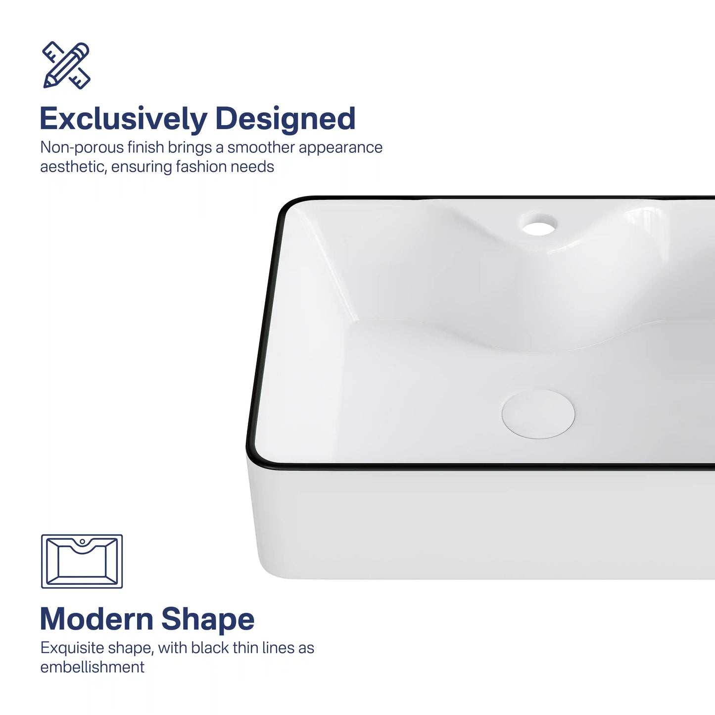 Denbigh 19" x 14" Rectangular China Rectangular Vessel Bathroom Sink with Faucet Hole
