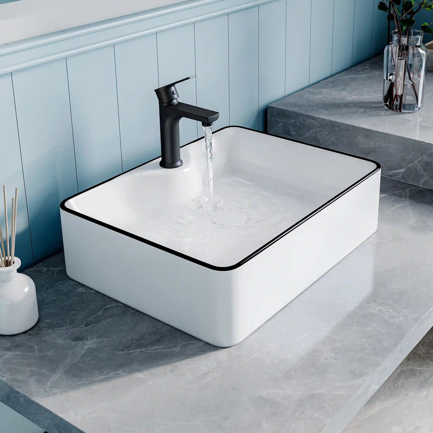 Denbigh 19" x 14" Rectangular China Rectangular Vessel Bathroom Sink with Faucet Hole