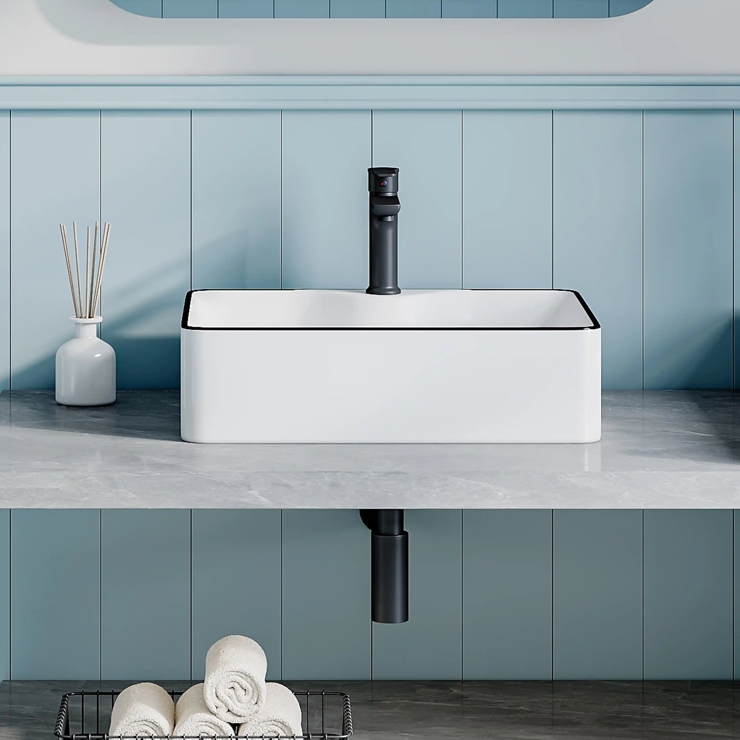 Denbigh 19" x 14" Rectangular China Rectangular Vessel Bathroom Sink with Faucet Hole