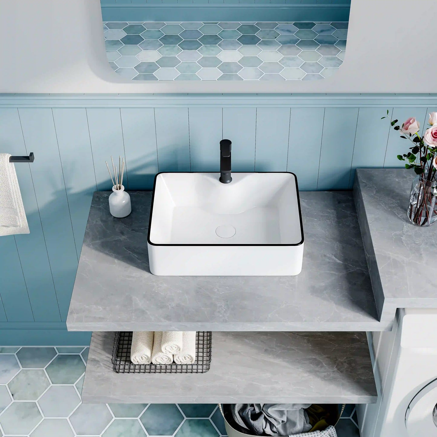 Denbigh 19" x 14" Rectangular China Rectangular Vessel Bathroom Sink with Faucet Hole