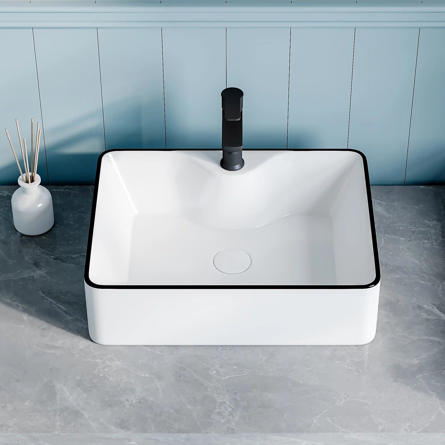 Denbigh 19" x 14" Rectangular China Rectangular Vessel Bathroom Sink with Faucet Hole