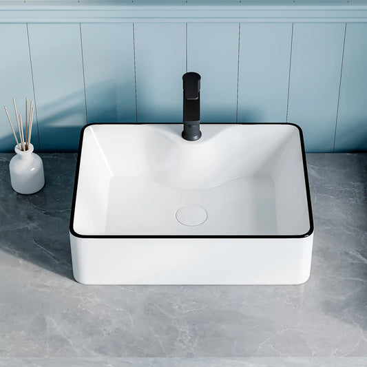 Denbigh 19" x 14" Rectangular China Rectangular Vessel Bathroom Sink with Faucet Hole