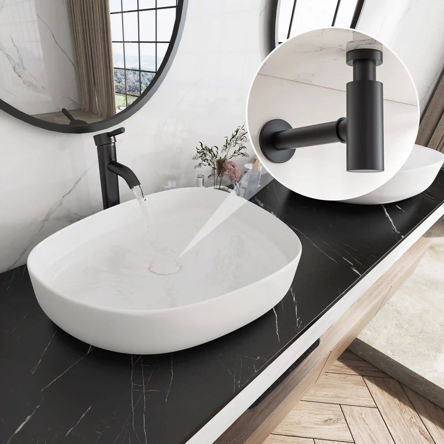Zermatt 21" x 16" Vitreous China Irregular Bathroom Vessel Sink in Matte Black