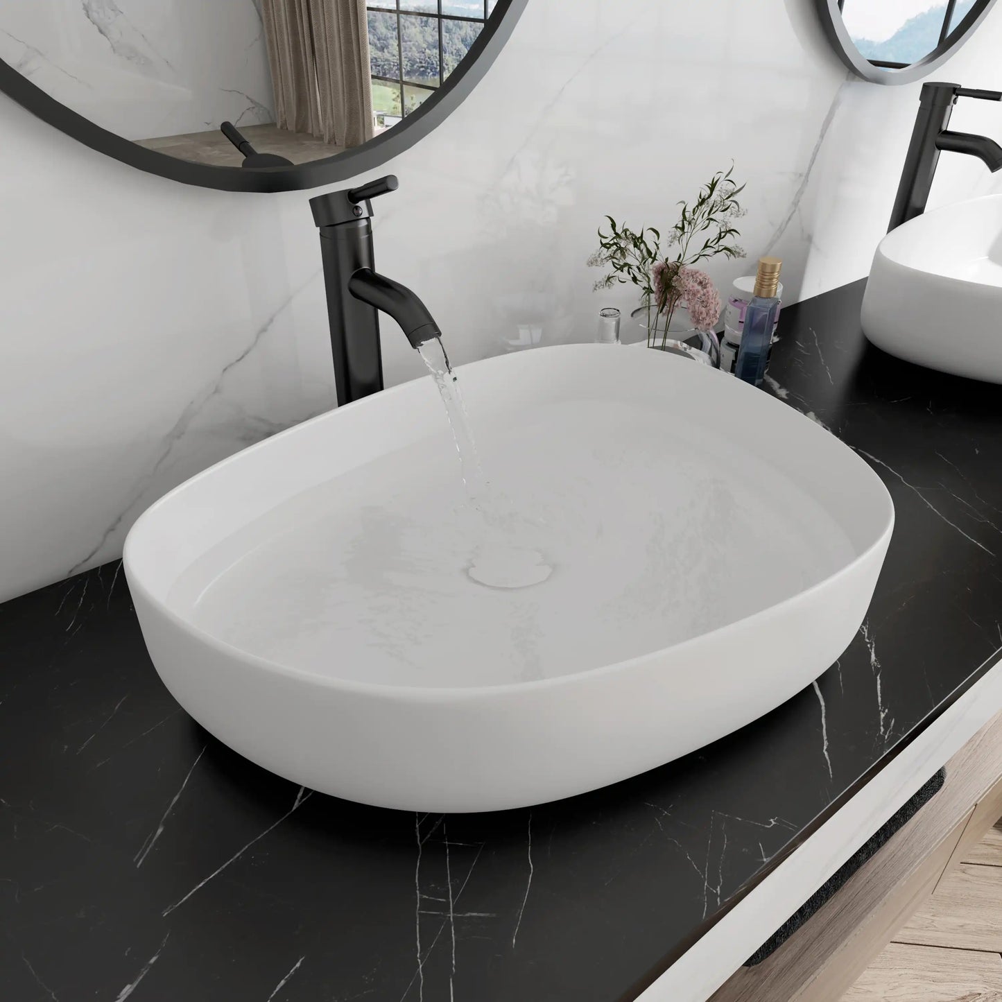Zermatt 21" x 16" Vitreous China Irregular Bathroom Vessel Sink in Matte Black