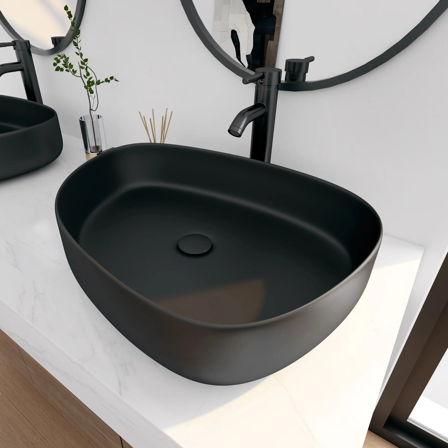 Zermatt 21" x 16" Vitreous China Irregular Bathroom Vessel Sink in Matte Black