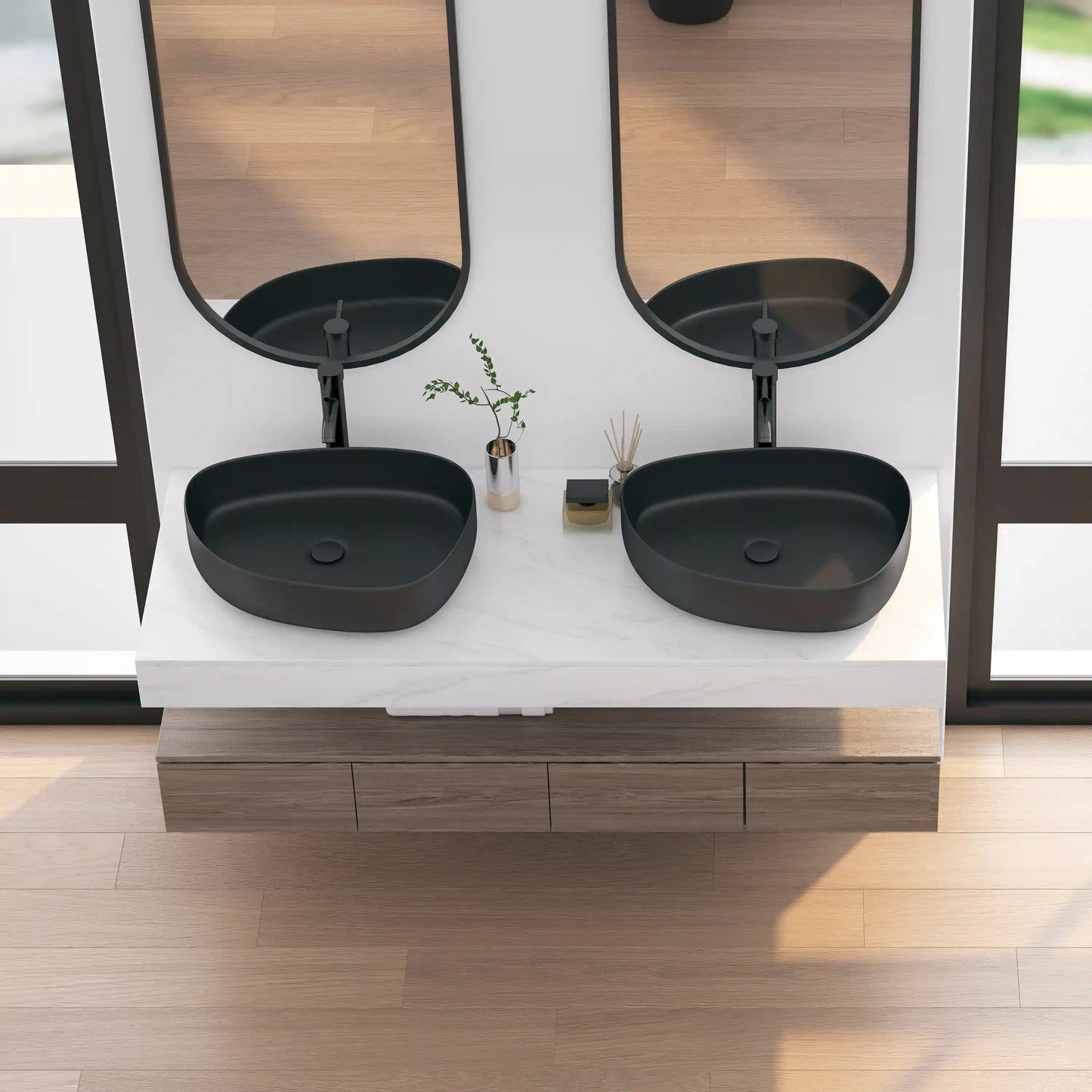 Zermatt 21" x 16" Vitreous China Irregular Bathroom Vessel Sink in Matte Black
