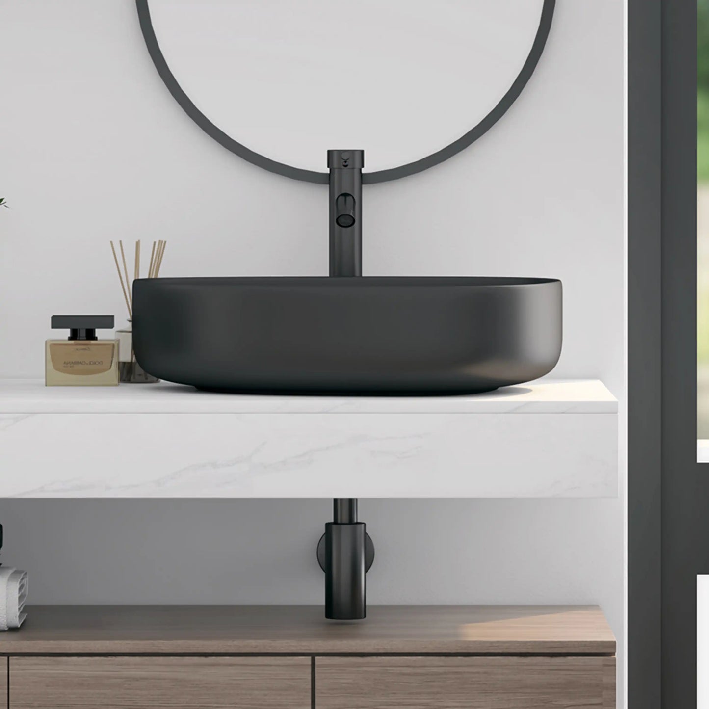 Zermatt 21" x 16" Vitreous China Irregular Bathroom Vessel Sink in Matte Black