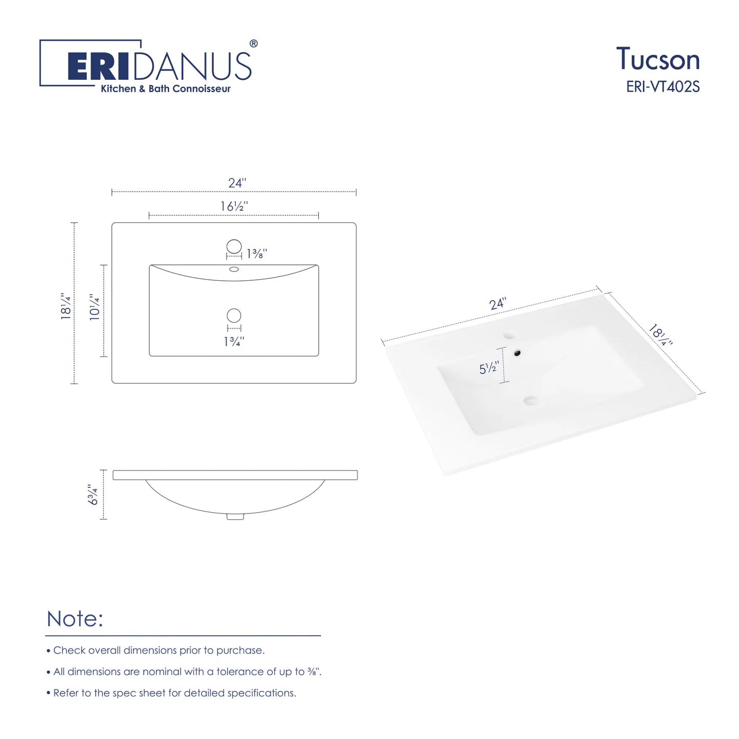 24" x 18" Dayton Vitreous China Vanity Top Sink | White ( Sink Only )