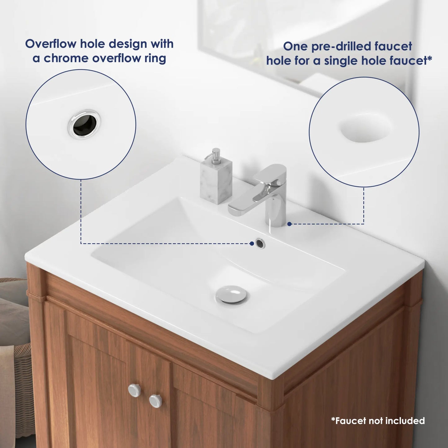 24" x 18" Dayton Vitreous China Vanity Top Sink | White ( Sink Only )