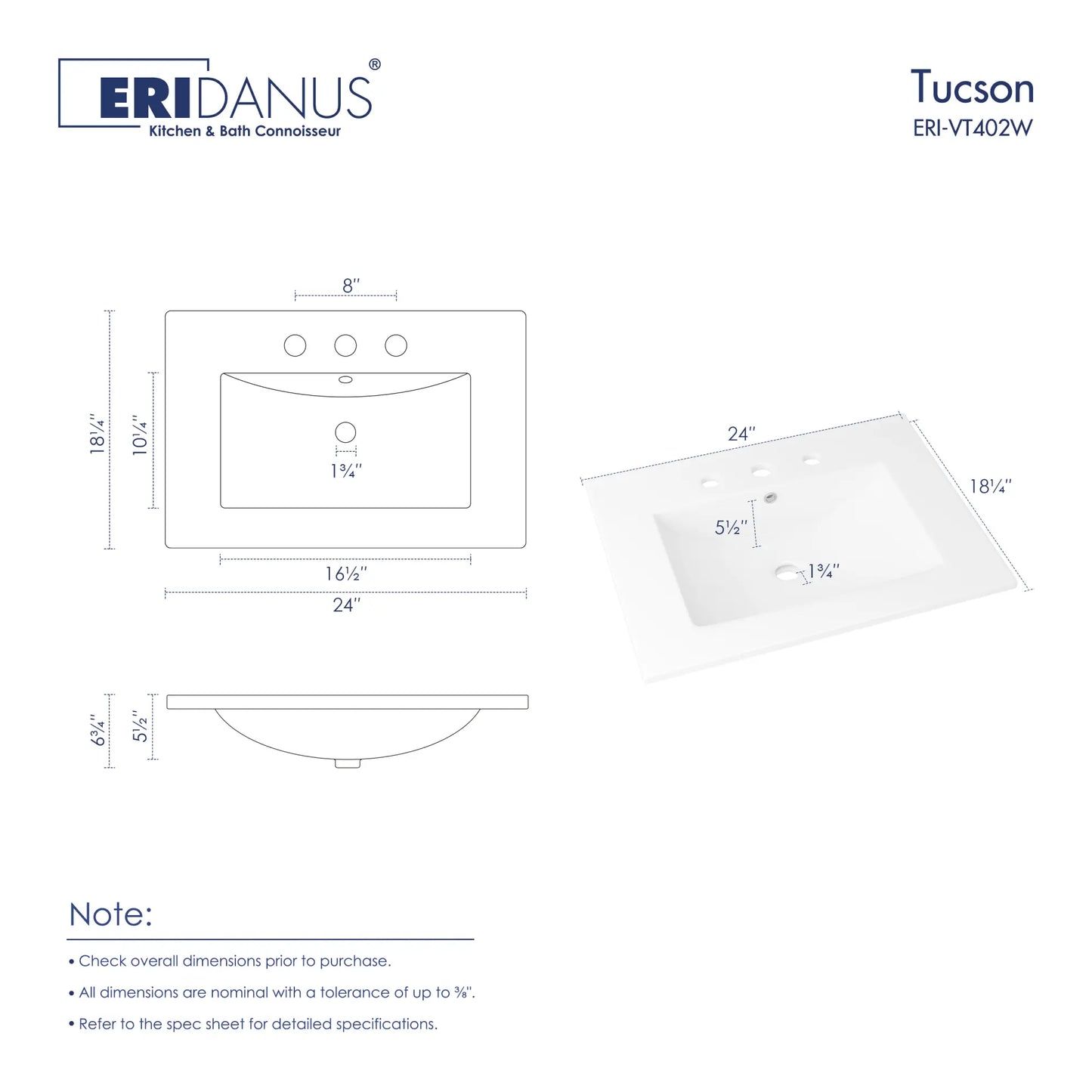 24" x 18" Dayton Vitreous China Vanity Top Sink | White ( Sink Only )