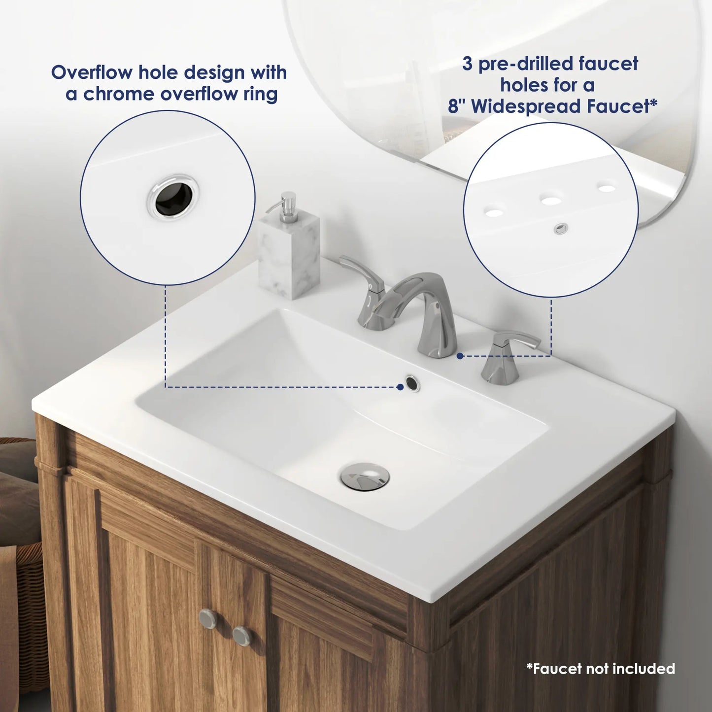 24" x 18" Dayton Vitreous China Vanity Top Sink | White ( Sink Only )