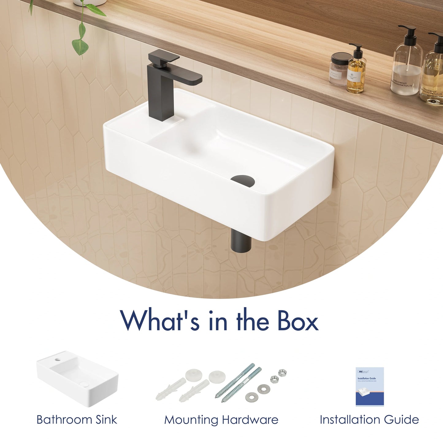 Turner 18" x 10" White Ceramic Rectangular Wall Mount & Vessel Bathroom Sink