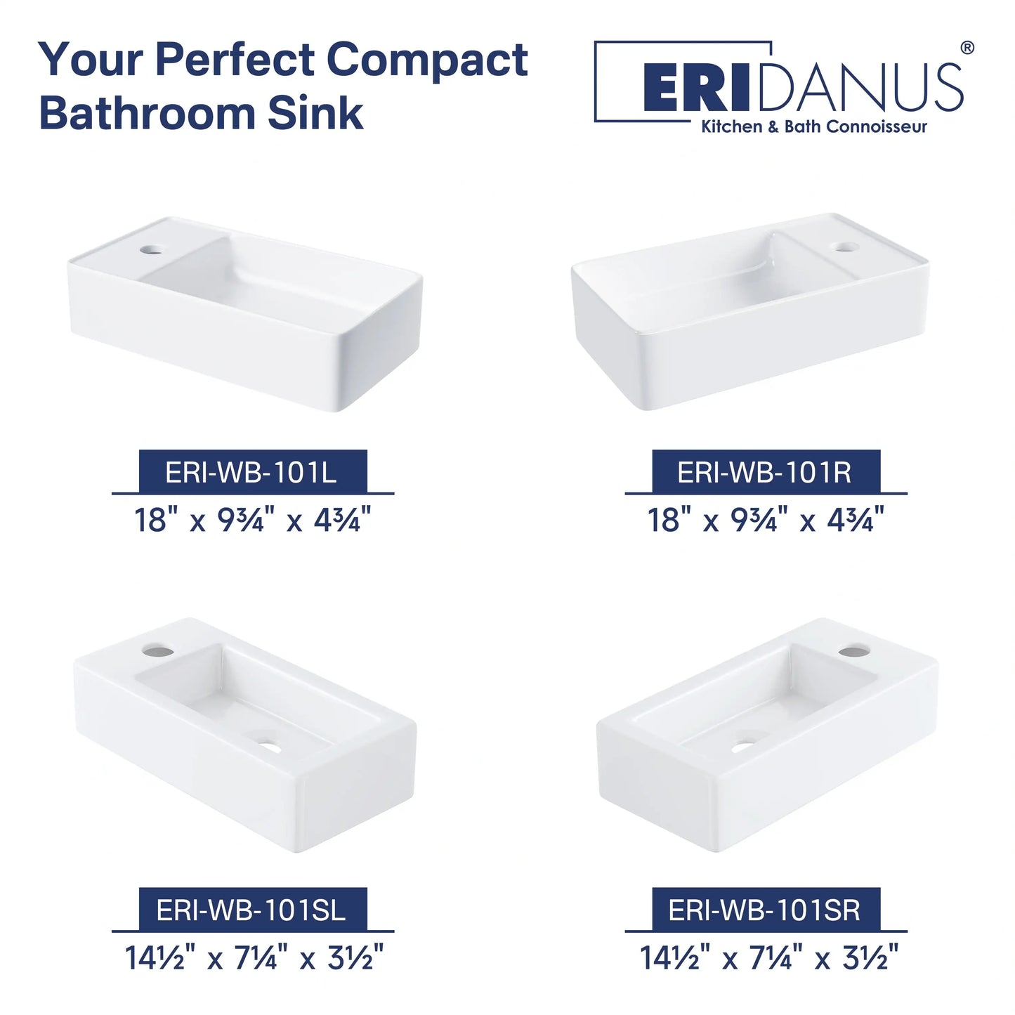 Turner 18" x 10" White Ceramic Rectangular Wall Mount & Vessel Bathroom Sink