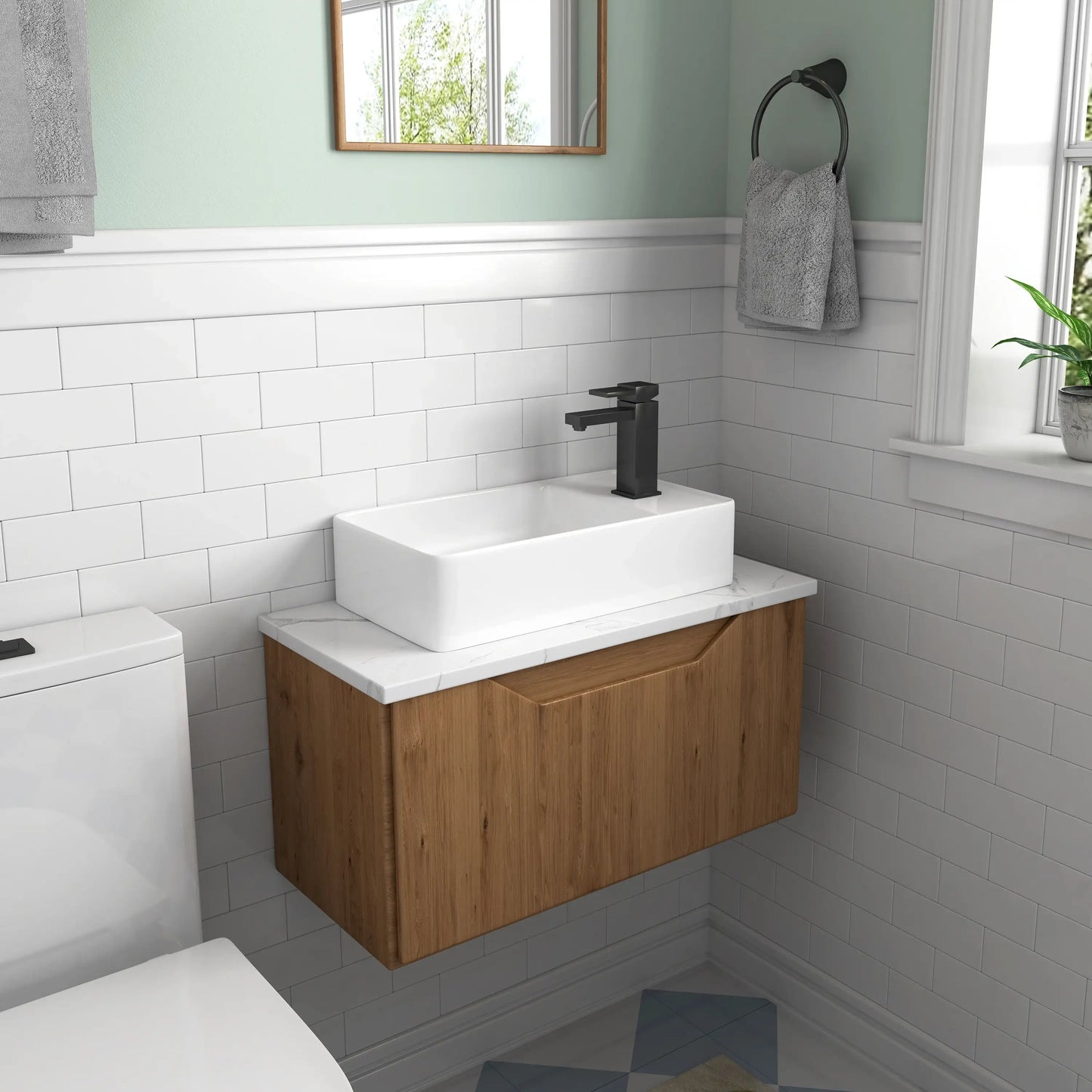 Turner 18" x 10" White Ceramic Rectangular Wall Mount & Vessel Bathroom Sink