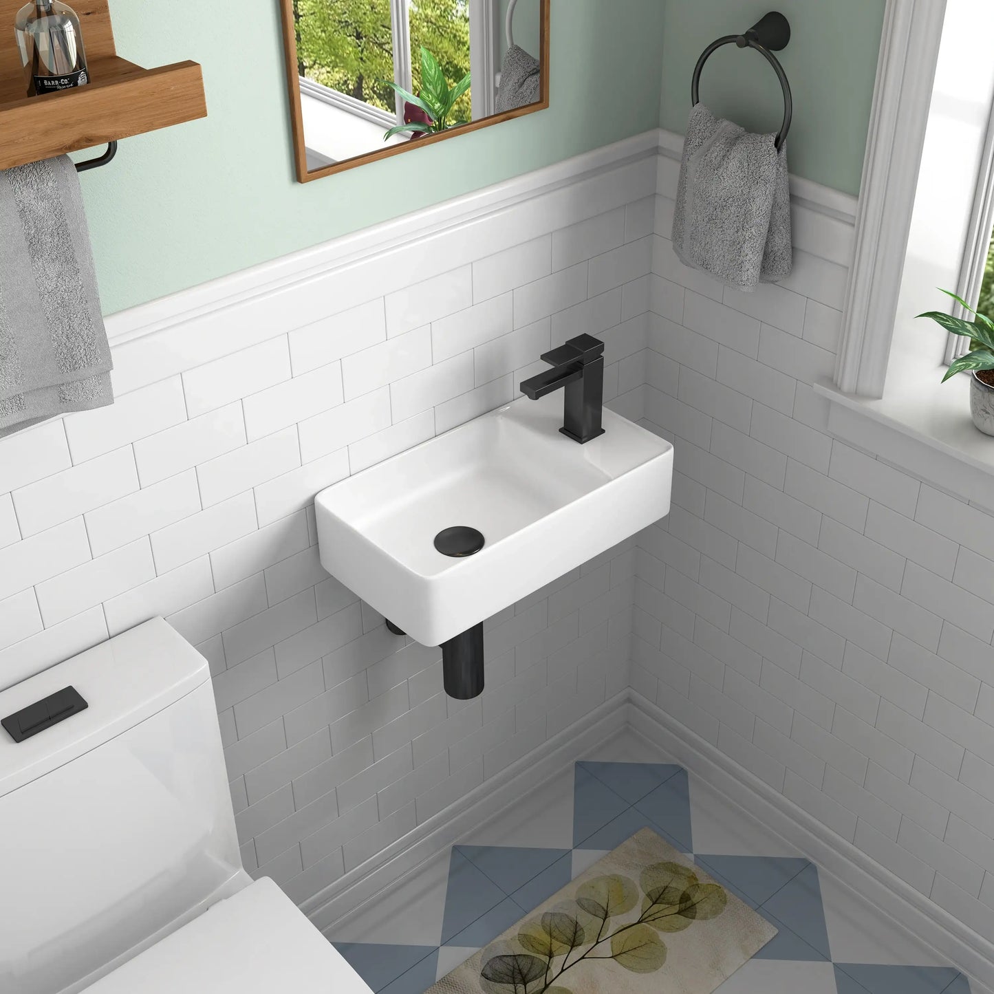 Turner 18" x 10" White Ceramic Rectangular Wall Mount & Vessel Bathroom Sink