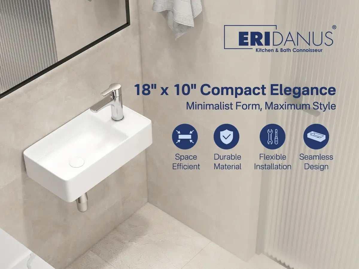 Turner 18" x 10" White Ceramic Rectangular Wall Mount & Vessel Bathroom Sink