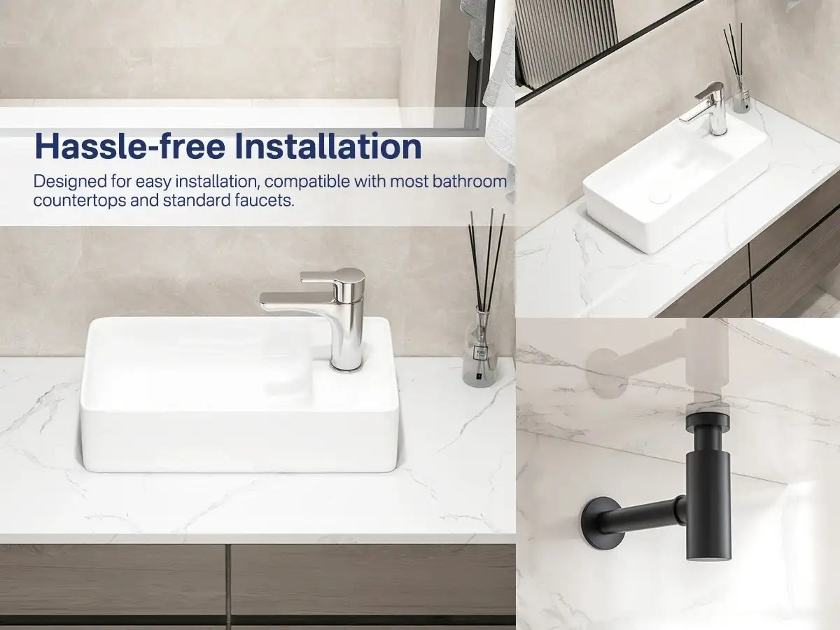Turner 18" x 10" White Ceramic Rectangular Wall Mount & Vessel Bathroom Sink
