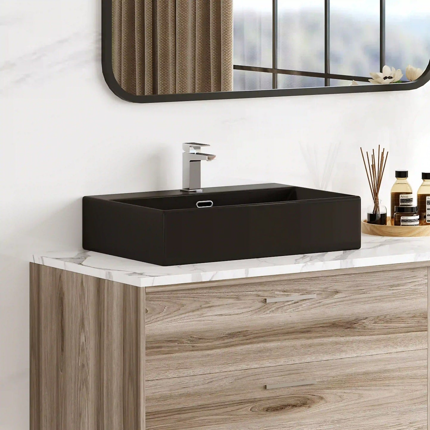 Turner 24" x 16" Rectangular Vessel Vitreous China Wall Mount Bathroom Sink with Overflow, Multiple Colors