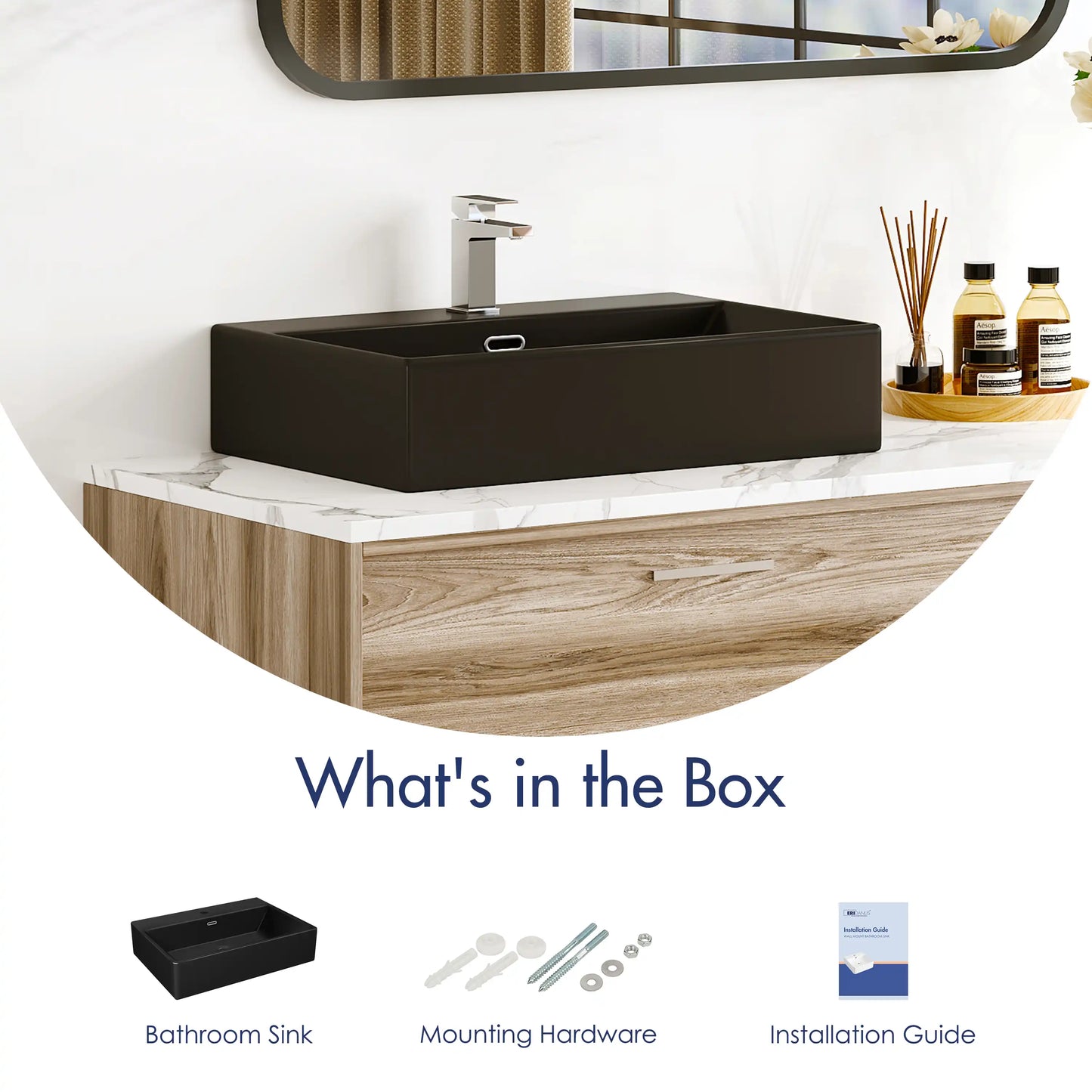 Turner 24" x 16" Rectangular Vessel Vitreous China Wall Mount Bathroom Sink with Overflow, Multiple Colors