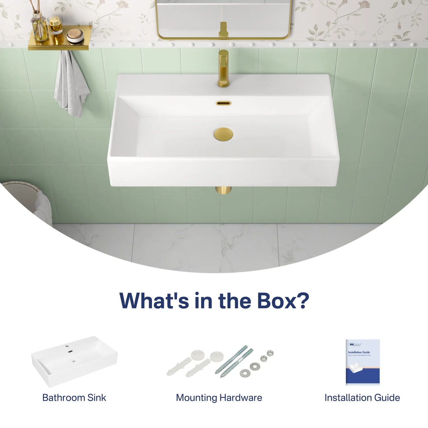 Turner 30" x 16.5" Rectangular Wall Mount Bathroom Sink with Overflow