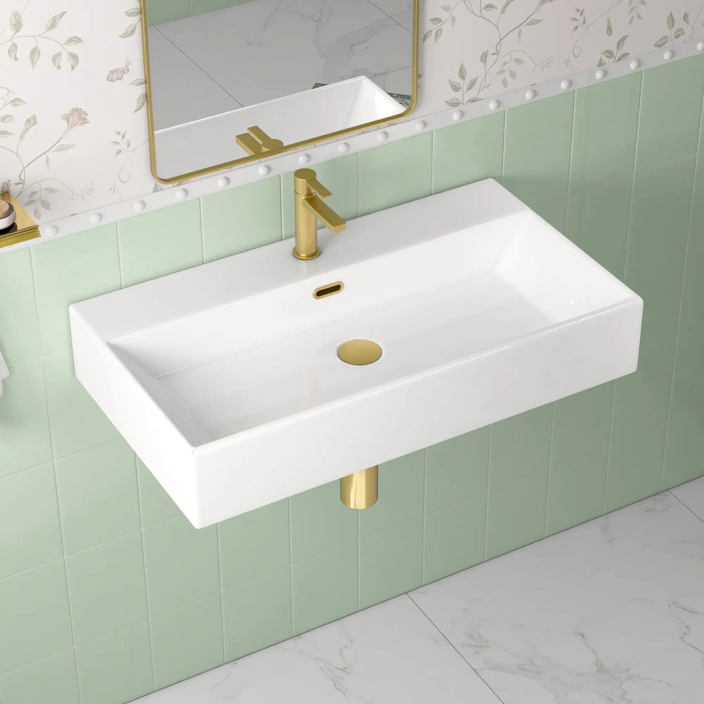 Turner 30" x 16.5" Rectangular Wall Mount Bathroom Sink with Overflow