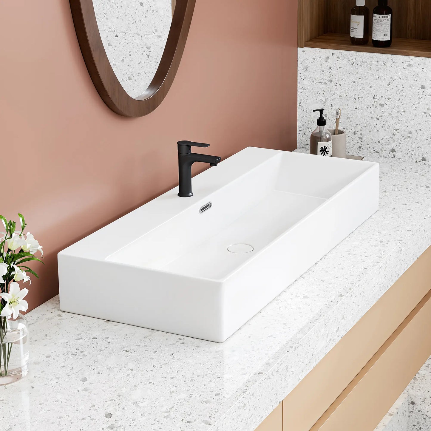 Turner 39" x 16" White Trough Wall Mount or Vessel Bathroom Sink