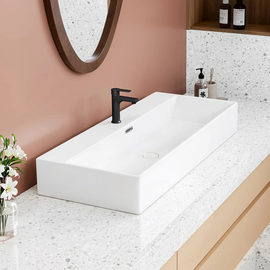 Turner 39" x 16" White Trough Wall Mount or Vessel Bathroom Sink