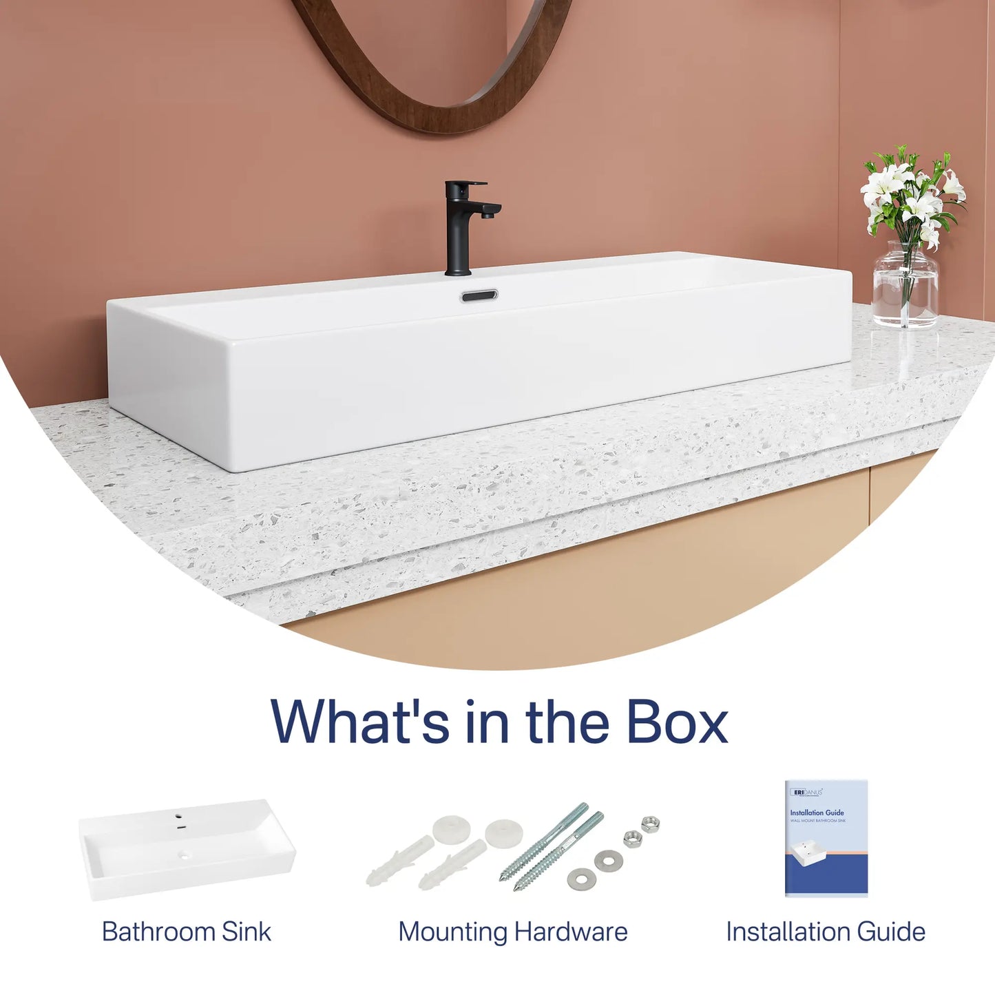 Turner 39" x 16" White Trough Wall Mount or Vessel Bathroom Sink