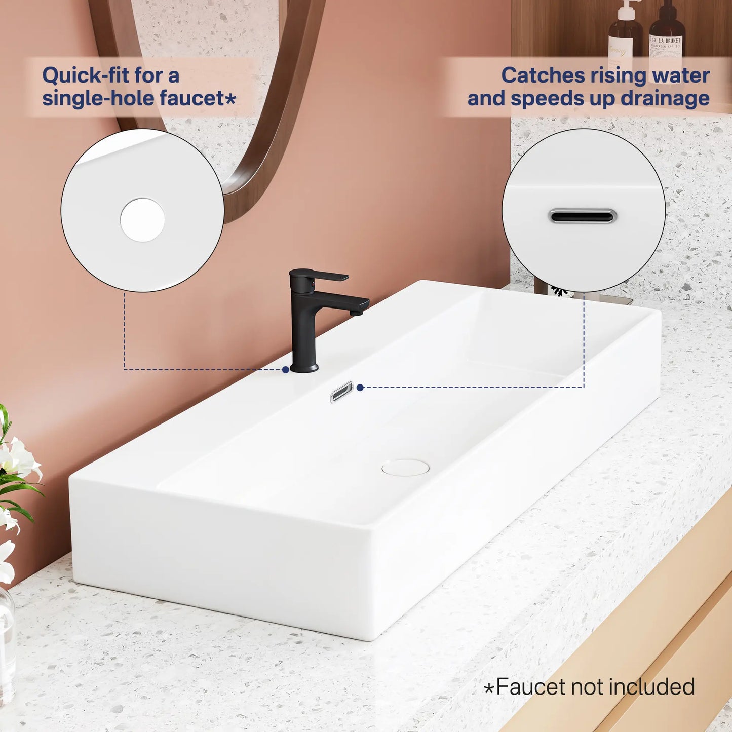 Turner 39" x 16" White Trough Wall Mount or Vessel Bathroom Sink