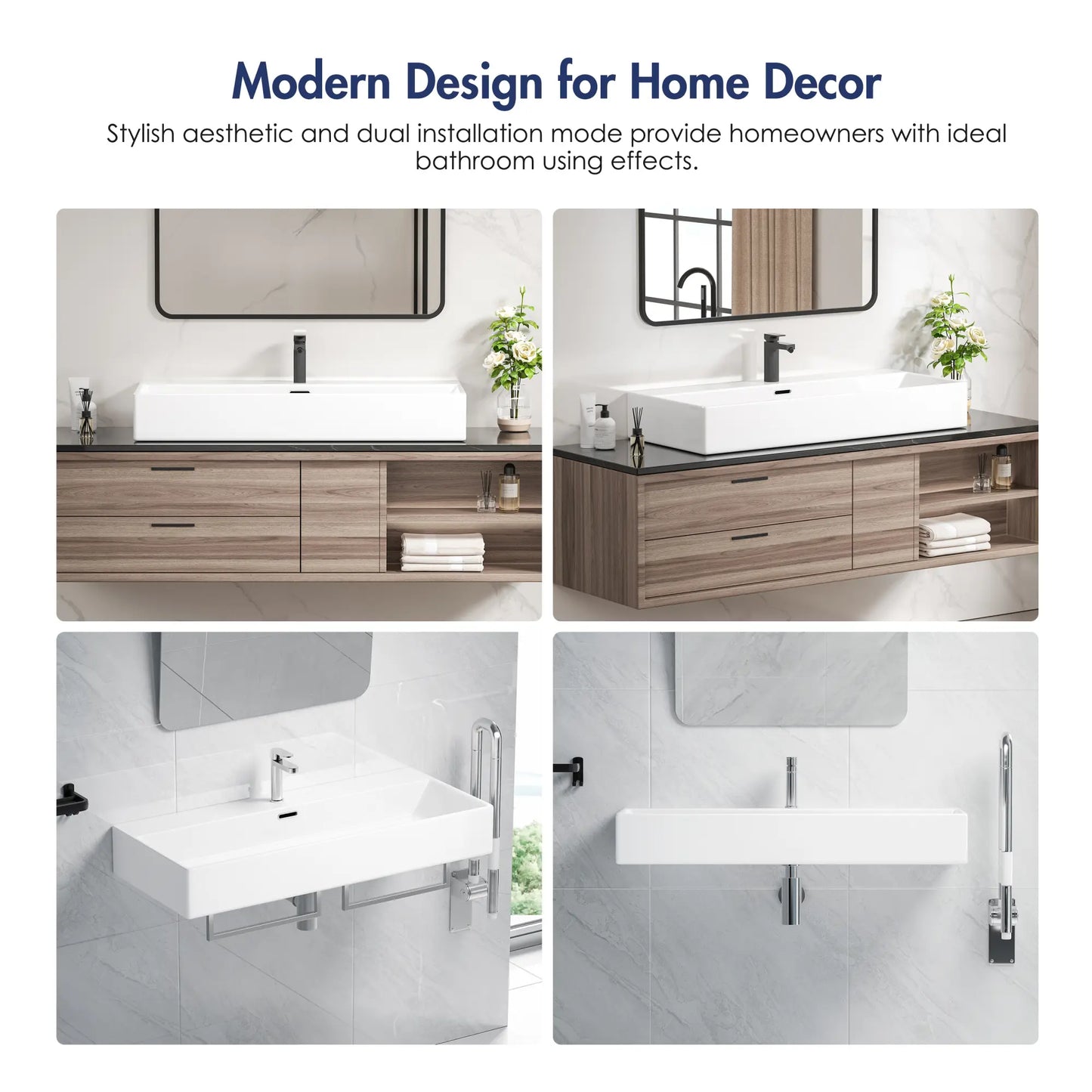 Turner 39" x 16" White Trough Wall Mount or Vessel Bathroom Sink