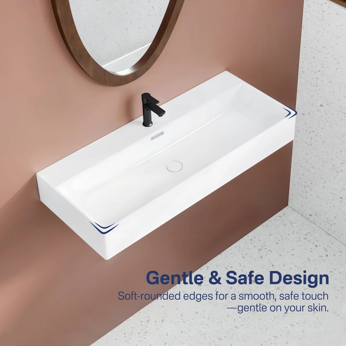 Turner 39" x 16" White Trough Wall Mount or Vessel Bathroom Sink