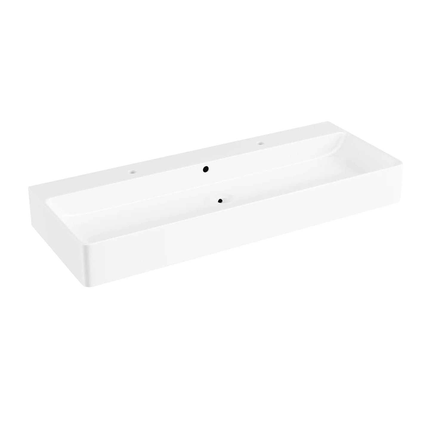 Turner 43" x 16.5" Rectangular Vessel Ceramic Wall Mount Bathroom Sink in White, Two Faucet Holes