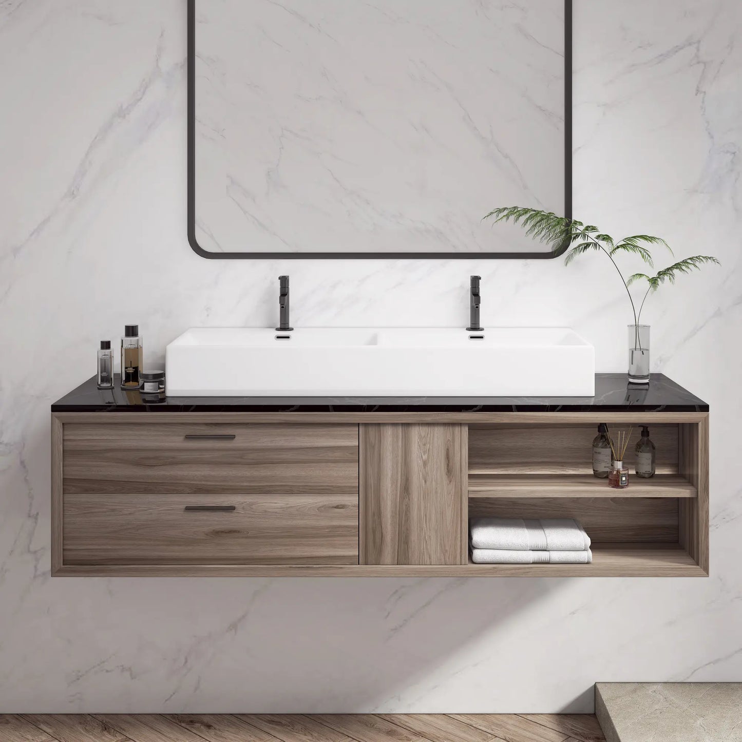 Turner 48" x 16.5" Double Basin White Ceramic Rectangular Wall Mount/Vessel Bathroom Sink For Two