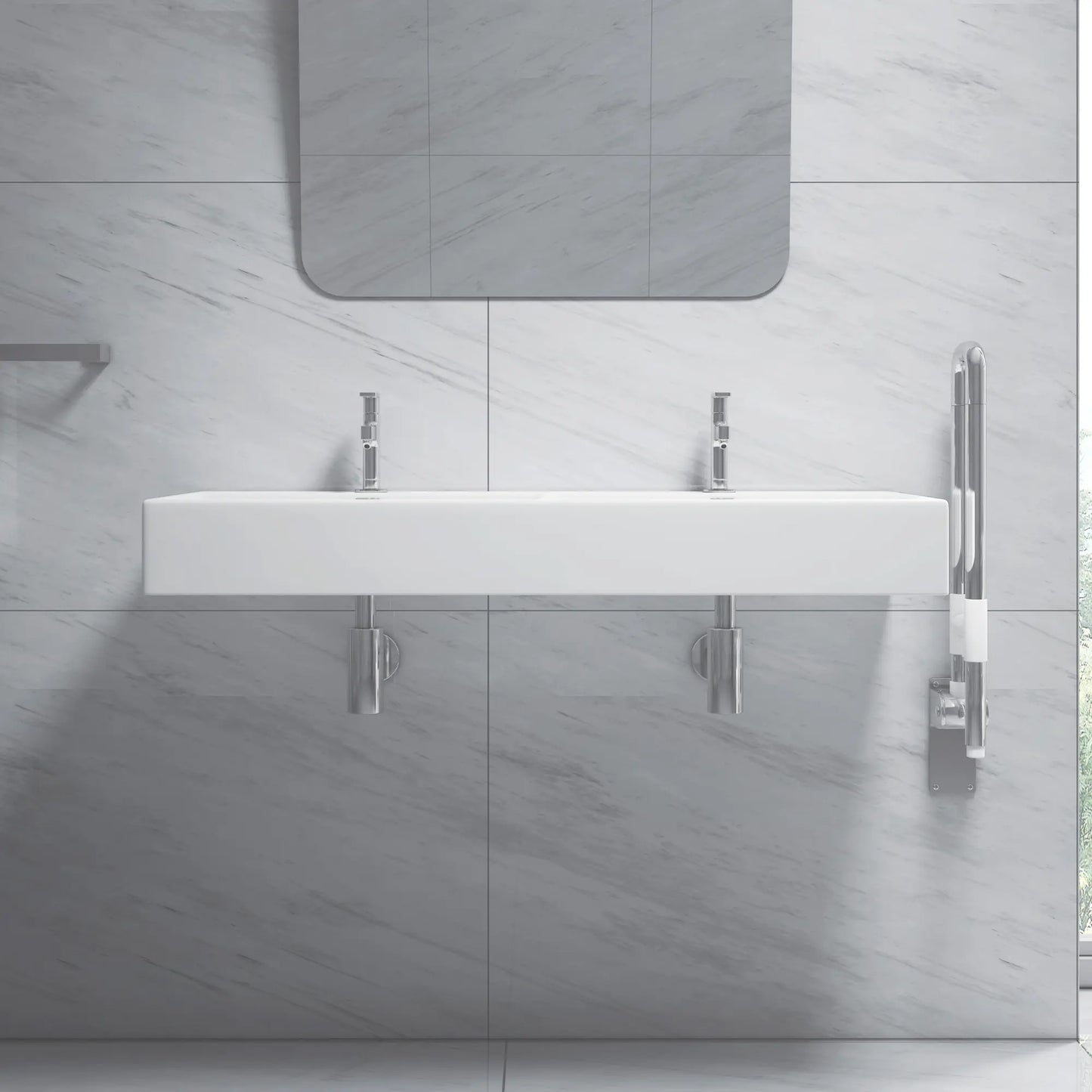 Turner 48" x 16.5" Double Basin White Ceramic Rectangular Wall Mount/Vessel Bathroom Sink For Two