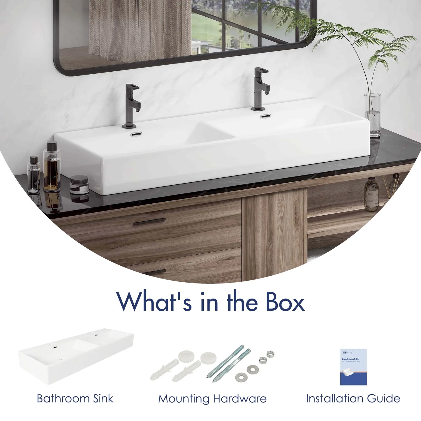 Turner 48" x 16.5" Double Basin White Ceramic Rectangular Wall Mount/Vessel Bathroom Sink For Two