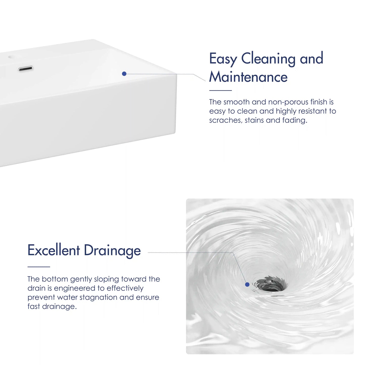 Turner Rectangular Wall-Mount Ceramic Bathroom Sink in White Available in Sizes