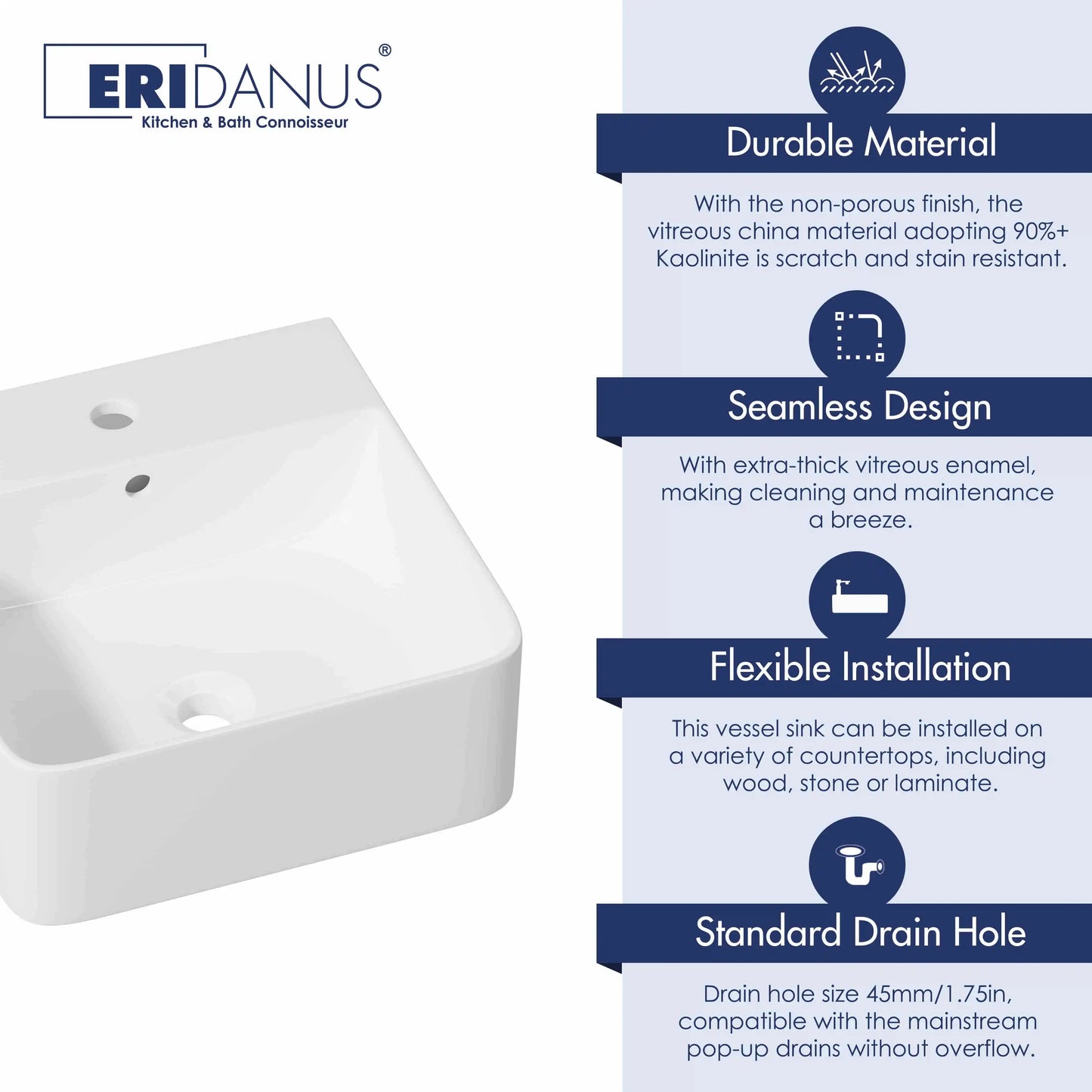 Turner Rectangular Wall-Mount Ceramic Bathroom Sink in White Available in Sizes