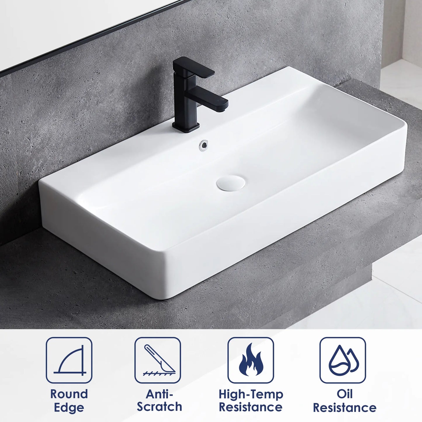 Turner 32" x 16" Vitreous China Rectangular Wall Mount/Vessel Bathroom Sink with Overflow
