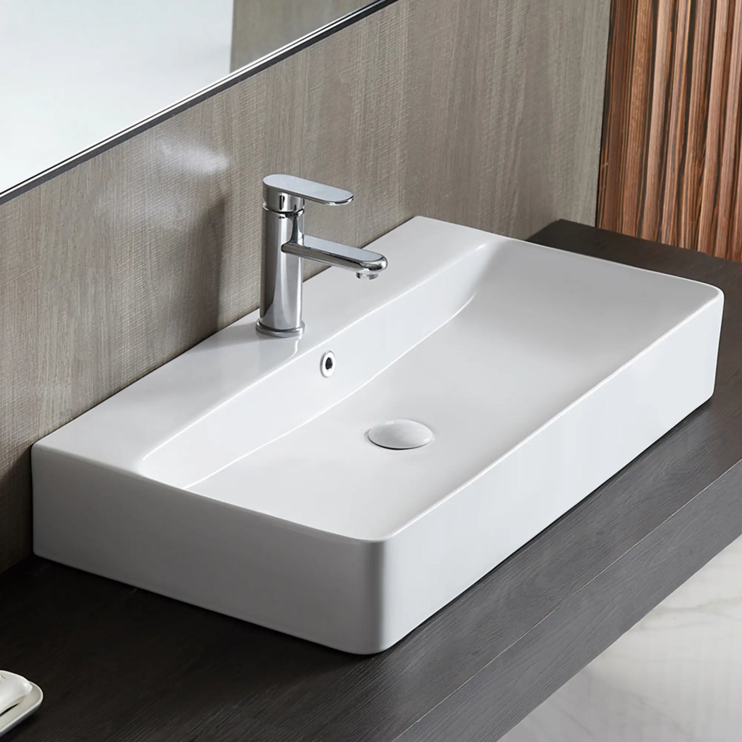 Turner 32" x 16" Vitreous China Rectangular Wall Mount/Vessel Bathroom Sink with Overflow