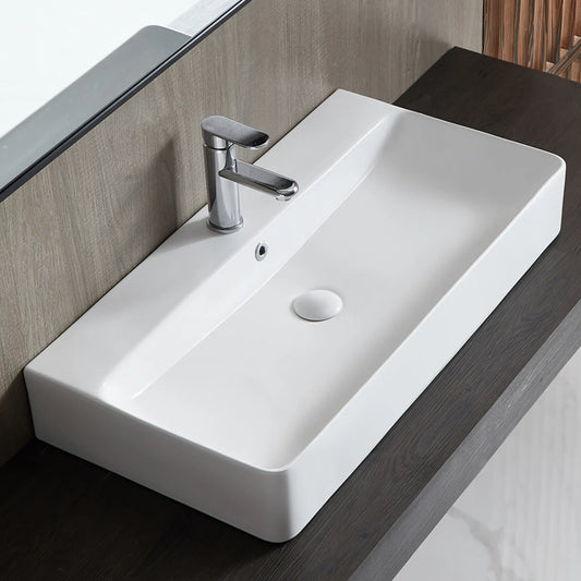 Turner 32" x 16" Vitreous China Rectangular Wall Mount/Vessel Bathroom Sink with Overflow