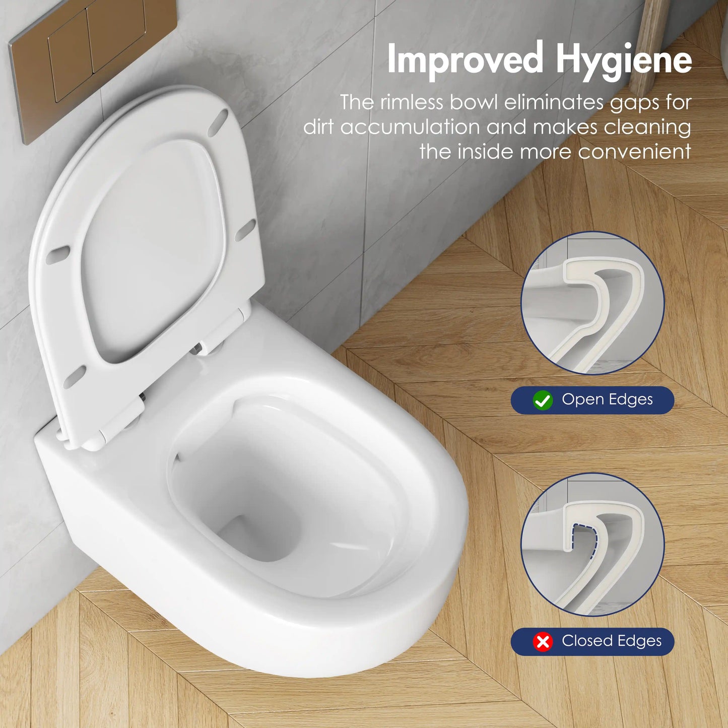 Hampton Wall-hung Elongated Toilet, 0.8/1.6 GPF Dual Flush, Multiple Colors