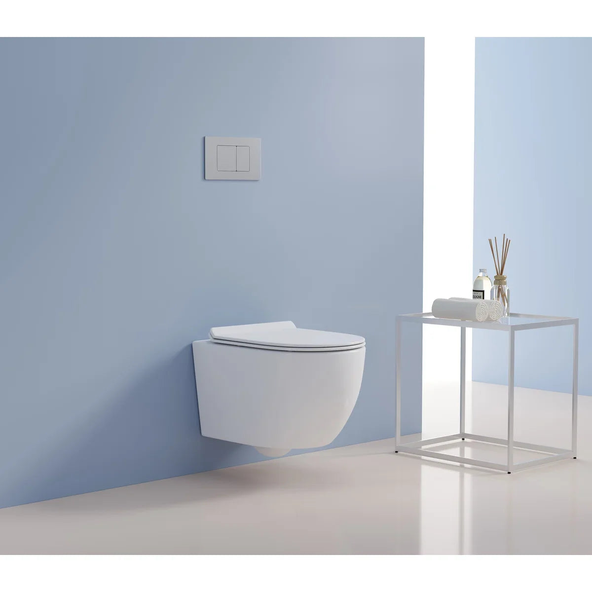 Capri Elongated Wall-Mount Rimless Toilet Bowl in White, Soft-Close Seat